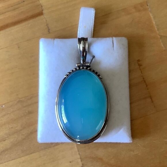 Sterling SILVER 925 BLUE CHALCEDON LARGE OVAL PENDANT​​ - Picture 6 of 9